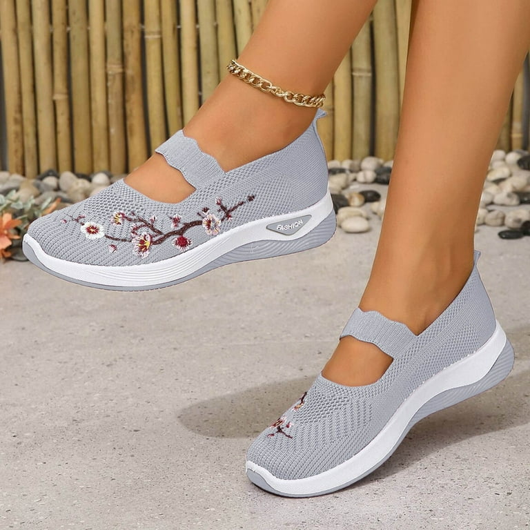 Orthopedic Walking Shoes for Women Comfort Flower Embroidered Arch - Main Image
