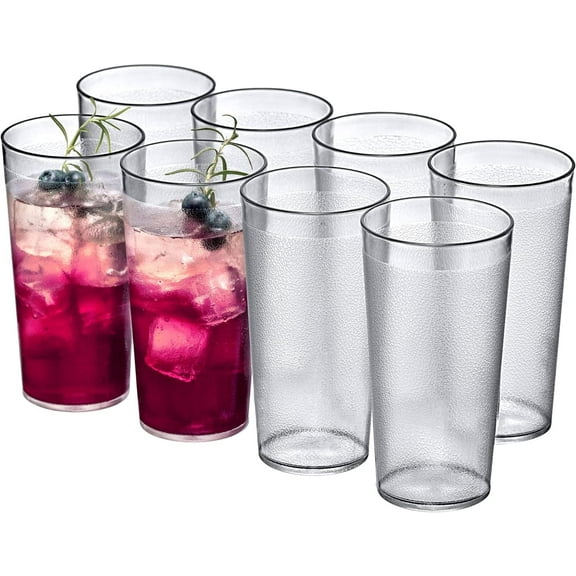 Unbreakable Plastic Drinking Glasses [Set of 8] Shatterproof Drinking Cups, Stackable Restaurant Cups,Reusable Drinking Tumblers for Party, Picnic, Catering, Dishwasher Safe,BPA Free (16 Ounces)