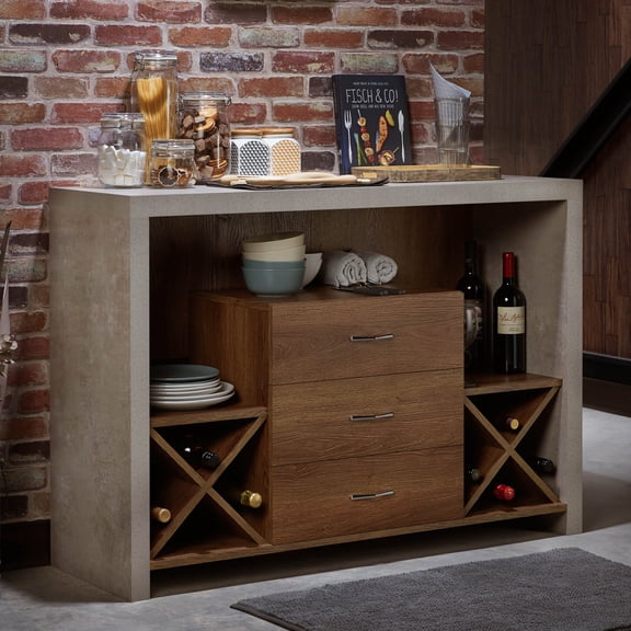 Pedesaan Wood Multi-Storage Buffet, Distressed Walnut