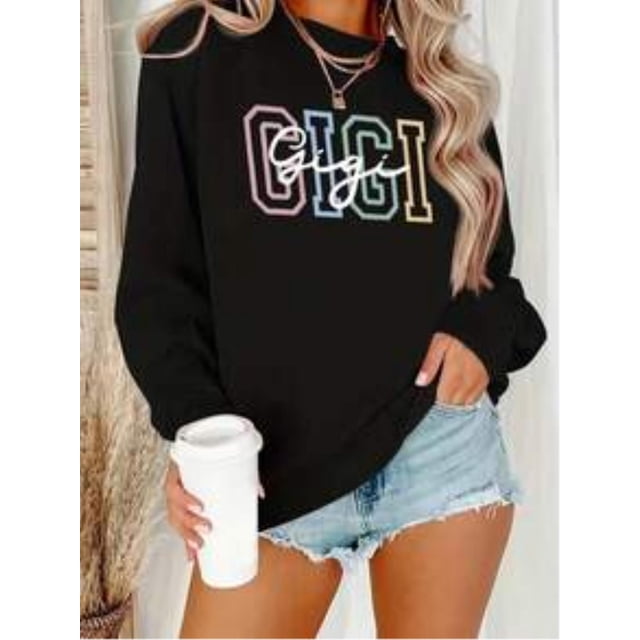 Sweat à Motifs 'GIGI' à Lettres Colorées - Chandail en Molleton Décontracté à Manches Longues Col Rond Automne et Hiver pour Femmes - Polyester Lavable en Machine - Vêtements pour Femmes Grande Taille