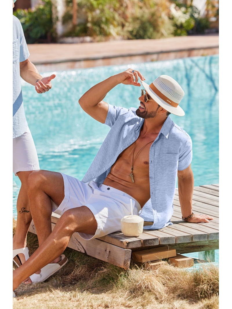 COOFANDY Linen Shirts for Men Button Down Short Sleeve Dress Shirt Summer Beach Casual Shirts