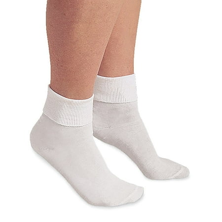 Buster Brown Women's 100% Cotton Socks - 3 Pair Package Fold Over Bobby Socks - White - XL