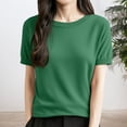 thumbnail image 2 of Arlun Women's Short Sleeve V-Neck Sweaters Casual Lightweight Solid Color Knit Sweater Soft Comfortable Base Layer Pullover Tops Green3 M, 2 of 5