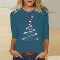 thumbnail image 3 of Oksale Christmas Graphic Shirts for Women 3/4 Sleeve Festival Shirt Casual Crew Neck Pullover Soft Going Out Top Fall Winter Holiday Tops, 3 of 5