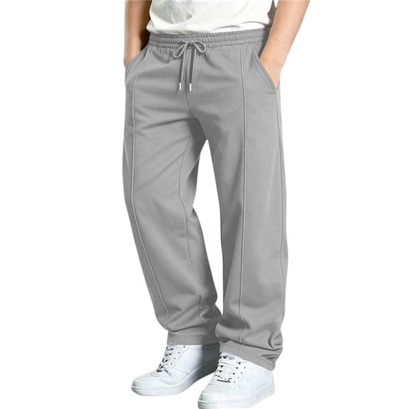 Cethrio Boys Winter Sweatpants Size 10, Warm Open Bottom Straight-leg Elastic Waist Athletic Pants with Pockets Gray