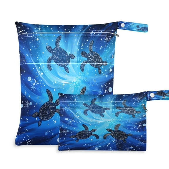2 PCS Wet Dry Bags for Baby Cloth Diapers Reusable Waterproof Wet Bags for Stroller, Travel & Gym Small Sea Turtles