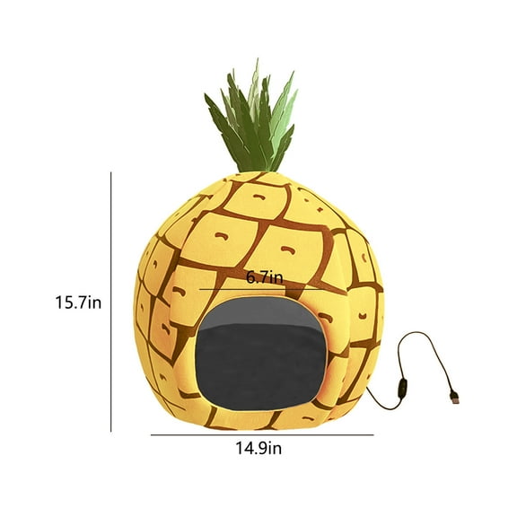 Dog & Cat Bed for Indoor Cats, USB Plug-in Pineapple Heated Cats Litter Winter Cotton Fleece Warm USB Heated Pet Litter Dog Kennel Pineapple House Winter Cats House