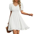 thumbnail image 2 of JINMGG 2024 Summer Plus size Clearance Dresses for Women under $10,Fashion Women V-Neck Summer Solid Casual Short Sleeve Mini Dress, 2 of 6