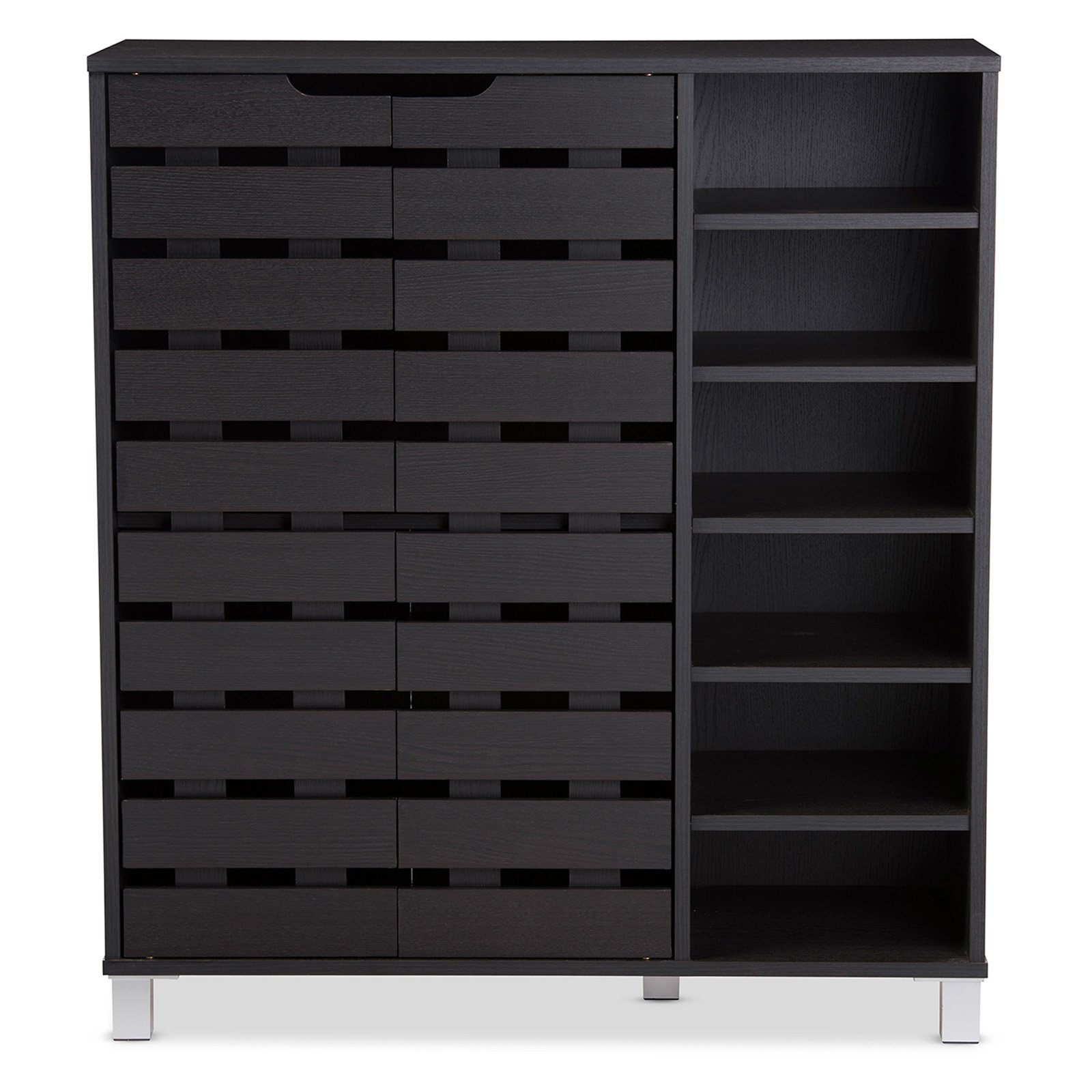 Shirley Modern And Dark Brown Wood 2 Door Shoe Cabinet With Open