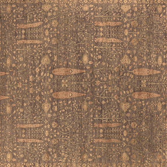 Ahgly Company Machine Washable Indoor Square Oriental Brown Industrial Area Rugs, 7' Square