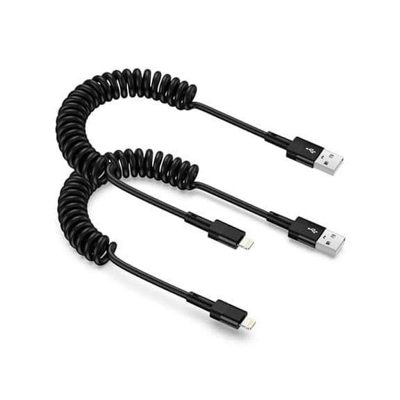 Coiled Lightening Cable for Car,2 Pack 3FT USB A to Lighteting Cable Phone Fast Charging Cord Carplay Short Retractable Wire Compatible for iPhone 14 13 12 11 Pro Max Mini XR XS 8 7 Plus SE iPad iPod