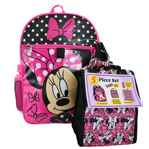 Minnie mouse 5pc Backpack Set (SLING BAG, LUNCH BAG, PENCIL CASE ...