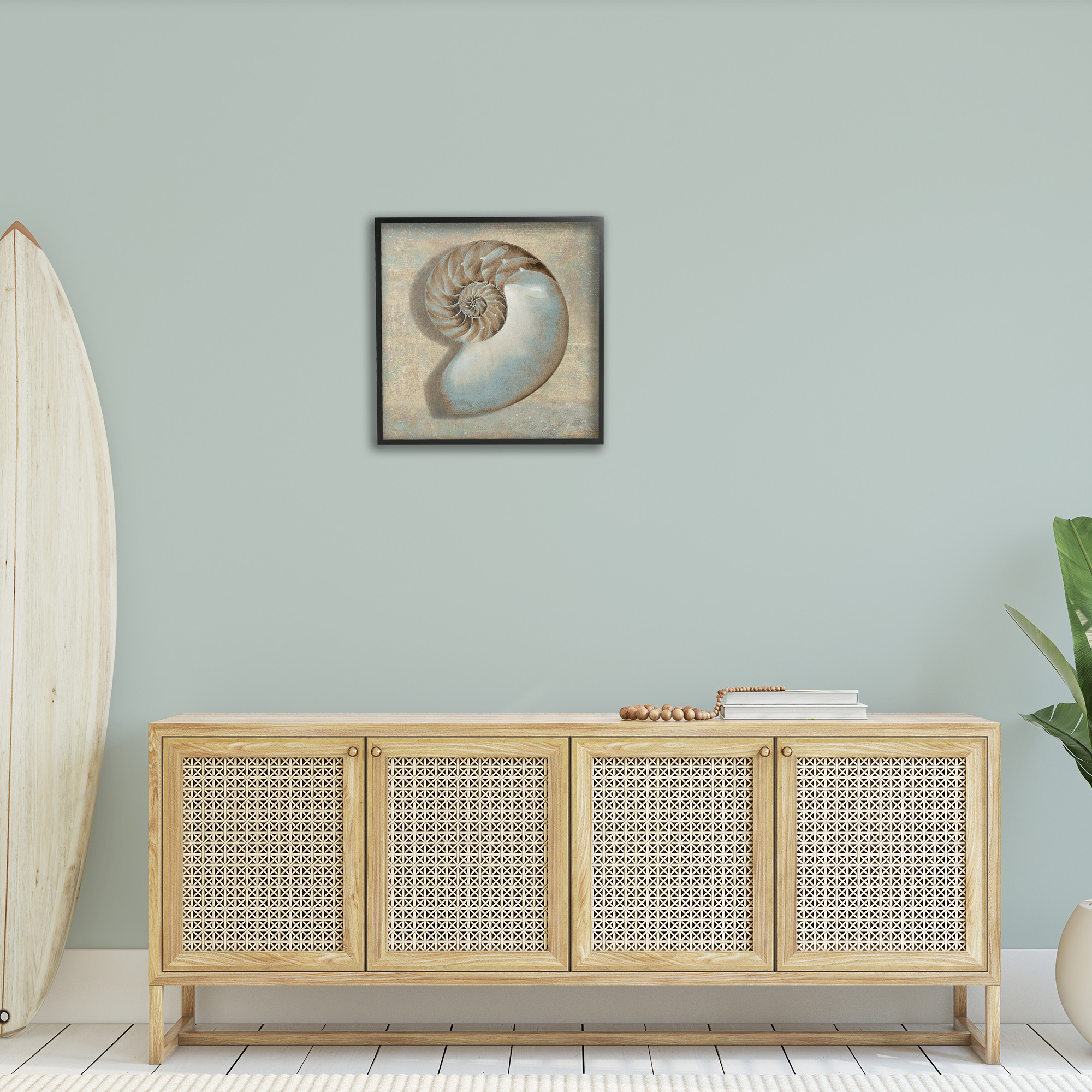 Stupell Industries Shell Beach Objects Design Nature Painting Black Framed Art Print Wall Art, 24 x 24
