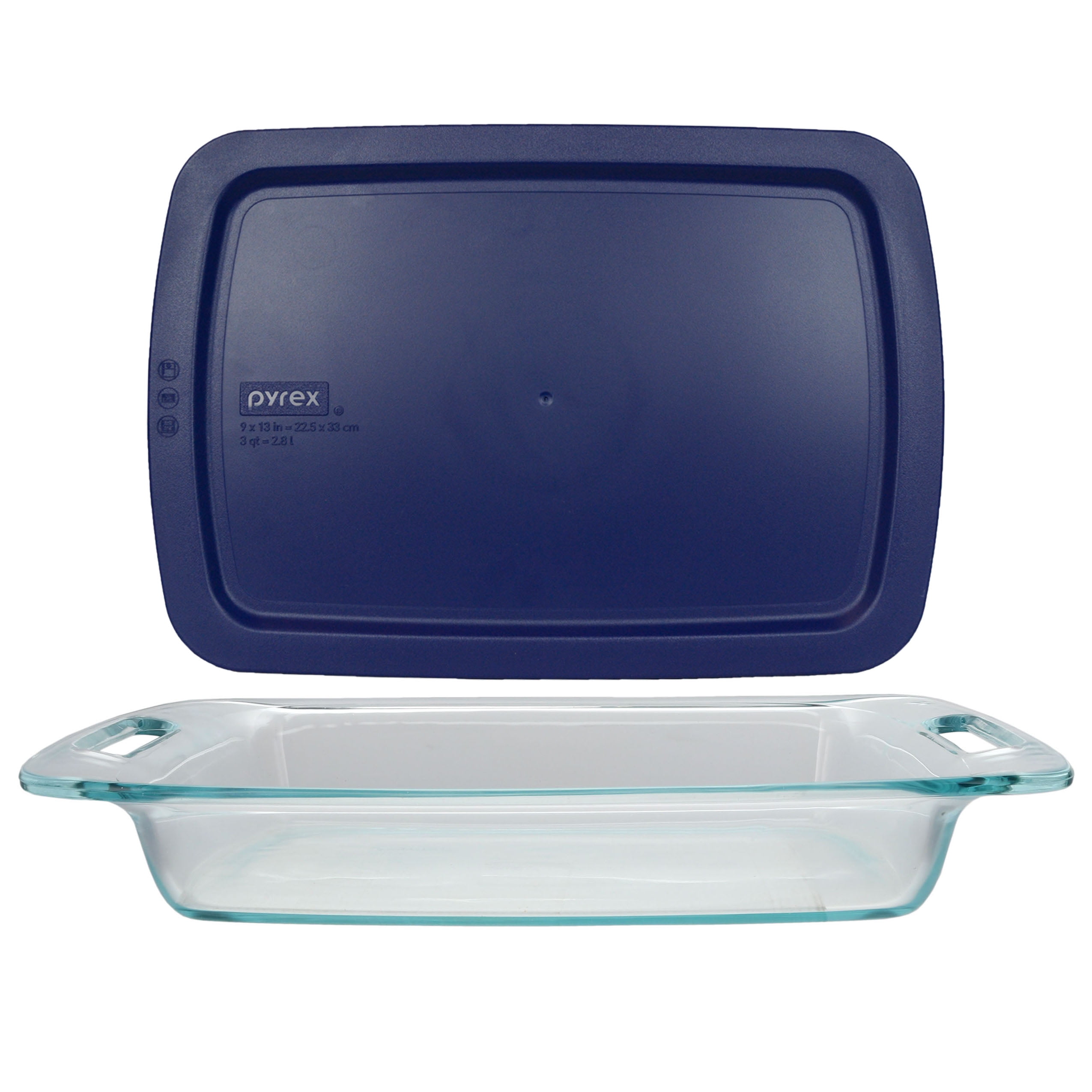 Pyrex C233 3qt Easy Grab Glass Baking Dish and C233PC 3qt Blue Easy