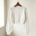 thumbnail image 5 of Womens Cable Knit Cropped Sweaters Oversized Fall Long Sleeve Pullover, XL, 5 of 5