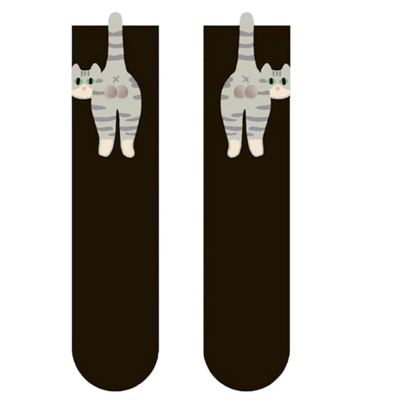 Cute Cat Socks with Balls, Cute Cotton Novelty Funny Animal Fun Crew Socks, Cats Print Thin Sock for Cat Lovers Gifts Black 1PCS