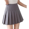 thumbnail image 1 of Falda plisada lisa de cintura alta para mujer, uniformes escolares de tenis y patinadora, minifalda de corte A con forro corto, 1 of 2