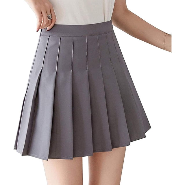Falda plisada lisa de cintura alta para mujer, uniformes escolares de tenis y patinadora, minifalda de corte A con forro corto