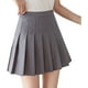 thumbnail image 1 of Falda plisada lisa de cintura alta para mujer, uniformes escolares de tenis y patinadora, minifalda de corte A con forro corto, 1 of 2