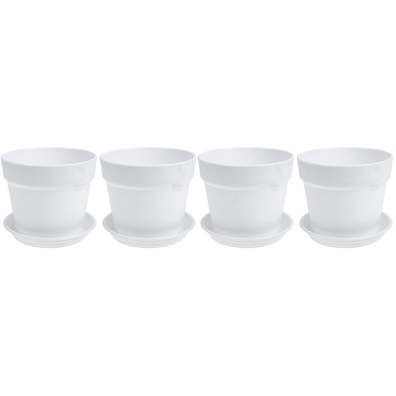 TABLZONE Ivory Round Plastic Flower Pot for Home with Drainage Holes 4Sets