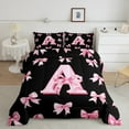 thumbnail image 2 of Castle Fairy Monogrammed Letter 2pcs Bedding Comforter Set,Kawaii Bowknot Twin Comforter Sets,Dreamy Princess Breathable Bedding Set,Breathable Cartoon Home Decor,Reversible, 2 of 8