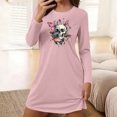 thumbnail image 5 of Mgmyaa Women's Printed Nightgown Long Sleeve Round Neck Loose Fit Sleepwear Comfortable Lounge Mini Dress, 5 of 5