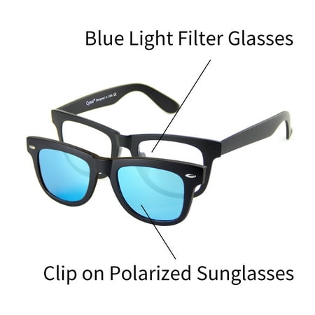 Cyxus 2-in-1 Set Blue Light Blocking Glasses with Clip On Polarized Sunglasses Lightweight Frame Men/Women