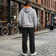 thumbnail image 4 of Delconic Mens Fleece Lined Hoodie and Straight Leg Pants Set Loose Fit Long Sleeve Half Zip Pullover Two Piece Tracksuit Light Gray L, 4 of 7