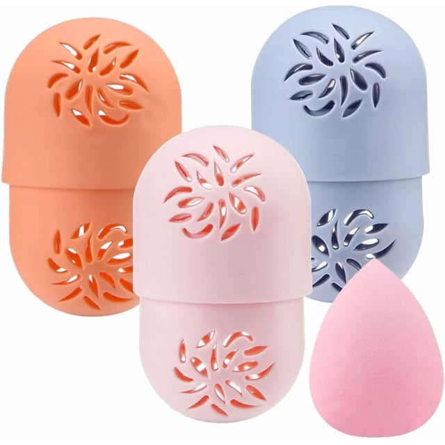 Estuche de transporte para 3 esponjas de maquillaje, soporte de viaje para esponja de maquillaje, estuche protector, soporte para esponja de belleza.