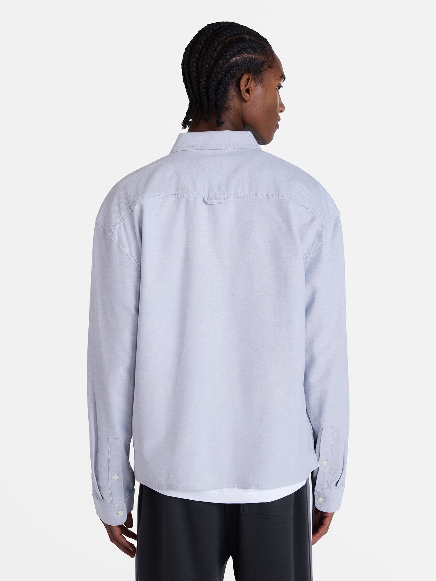 No Boundaries Boxy Cropped Fit Oxford Shirt with Long Sleeves, Men's XS-5XB