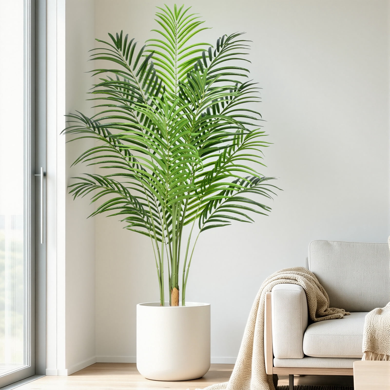 Keeplush 5ft Artificial Palm Tree Indoor Plant Tall Fake Tropical Paradise Palm Tree in Pot with Real Bark Design Faux Areca Palm Tree for Home Office Living Room Bedroom Farmhouse Modern Decor