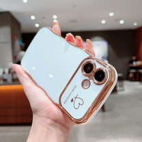 For iPhone 16 Phone Case for Women Girls,Double Love Hearts Print Designing,Wavy Frame Curly Shape,Shockproof TPU Luxury Electroplated Anti-fall Protective Phone Case Cover,White