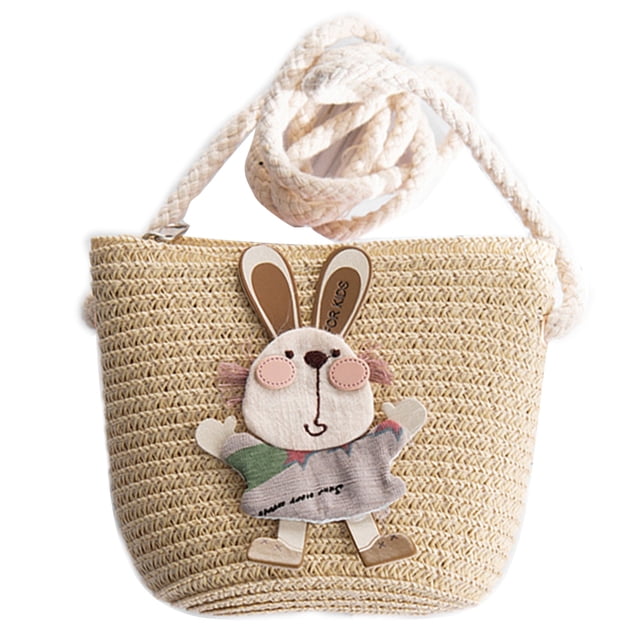 Kids Summer Cartoon Straw Messenger Bags Mini Beach Bag Children Kid Croosbody Shoulder Bag