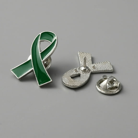 Awareness Ribbon Enamel Pin Platinum Alloy Brooch for Backpacks Clothes Jackets Hats Dark Green 26x21x1.5mm Pin: 1mm