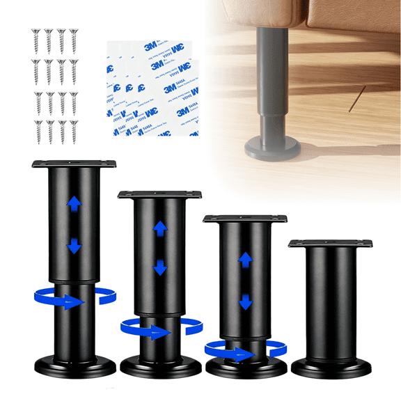 4PCS Adjustable Furniture Support Legs, 4.72‑7.08 Inch Heavy‑Duty Height‑Adjustable Replacement Parts for Sofa, Cabinet, Bed, Dresser & Chair