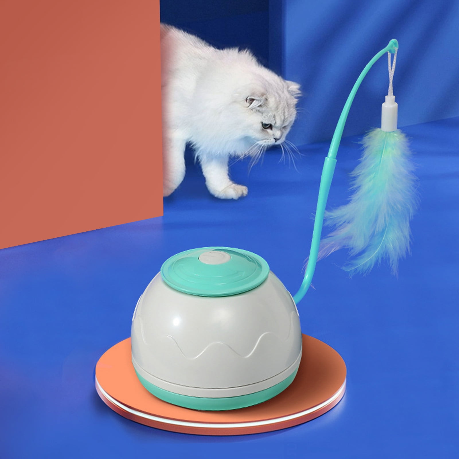 YAHHU Interactive Electric Cat Toy Smart 4-Speed Rotatable LED Teaser Stick With Feathers Low Noise Operation For Feline Exercise Green (5.12 inches / 13 cm)