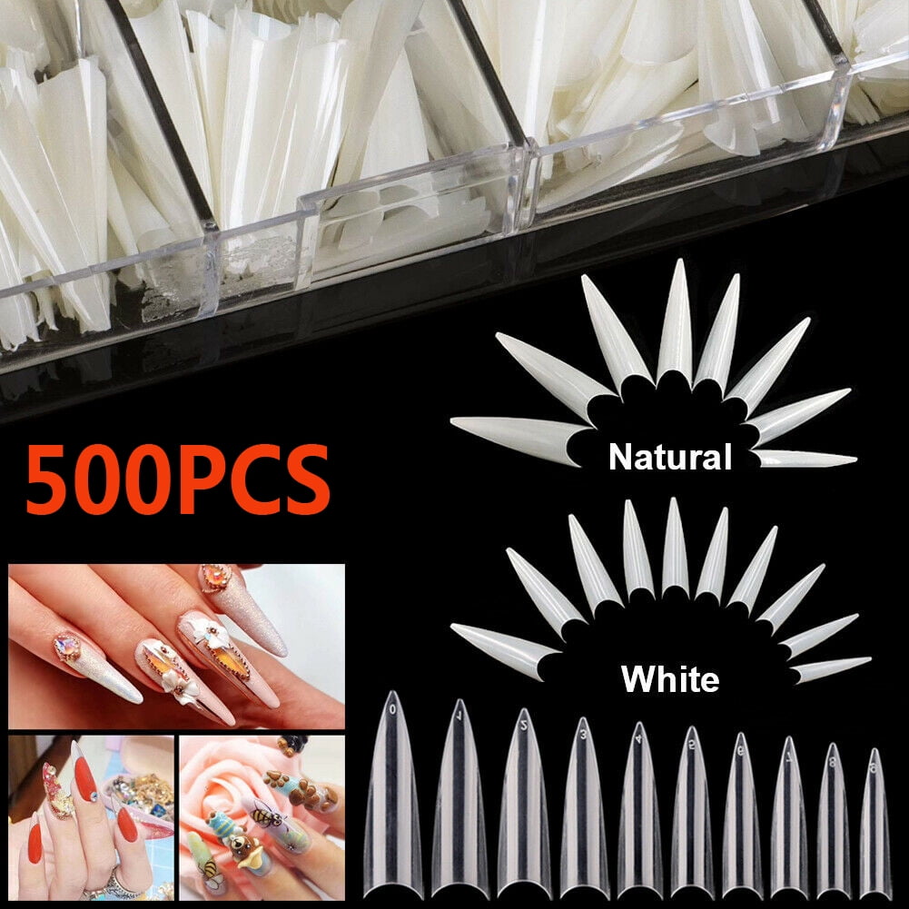 500Pcs DIY Long Stiletto Acrylic Artificial Fake Nail Art Tips False Nails, Pointy French Style Nails(White) Images 500Pcs DIY Long Stiletto Acrylic Artificial Fake Nail Art Tips False Nails, Pointy French Style Nails(White)