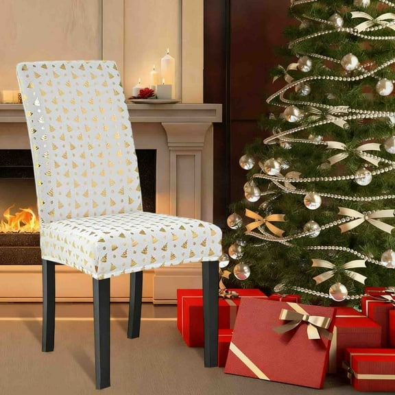 BAOPAI Christmas Stretch Chair Cover Gold Foil Removable Washable Decorative Dining Chair Slipcover Enduring Festive Designs Suitable For Home Christmas Decoration