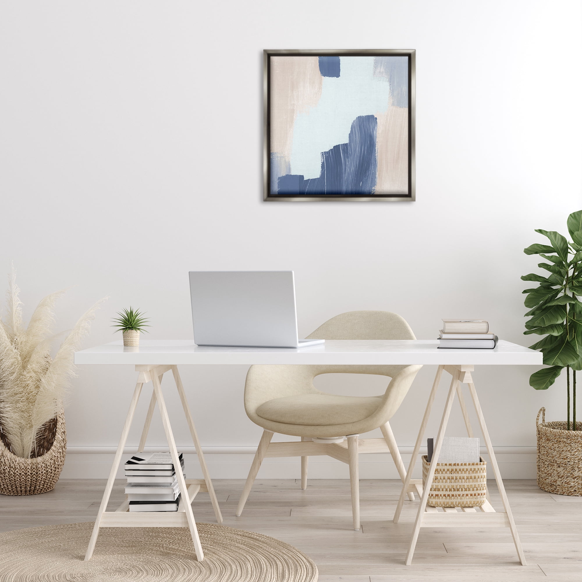 Stupell Industries Blue Layered Paint Strokes Abstract Painting Gray Floater Framed Canvas Art Print Wall Art, 25 x 25
