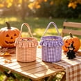 thumbnail image 4 of Callipe Halloween Basket, Plaid Ruffle Trick or Treat Candy Bucket with Handle for Kids, Reusable Gingham Fabric Storage Basket for Party Favors, 4 of 4