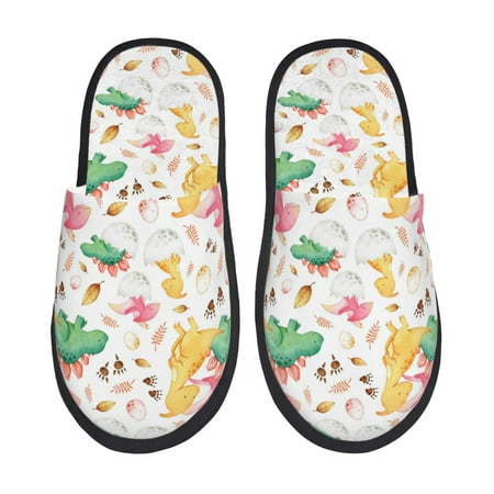 Balery Cute Baby Dinosaurs Slient Indoor Furry Fleece Comfort House Shoes Soft Non-Slip Home Shoes Cotton slippers House Slippers-- Large