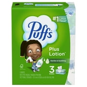 Puffs Plus Lotion Facial Tissue, 3 Family Boxes, 124 Facial Tissues Per Box