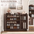 thumbnail image 5 of Hiphuta 48" Wide 6-Tier Shoe Cabinet with 4 Adjustable Shelves, Holds Up to 35 Pairs, Farmhouse Wood Grain Shoe Rack Organizer with 3 Doors and Table Top, Brown, 5 of 8