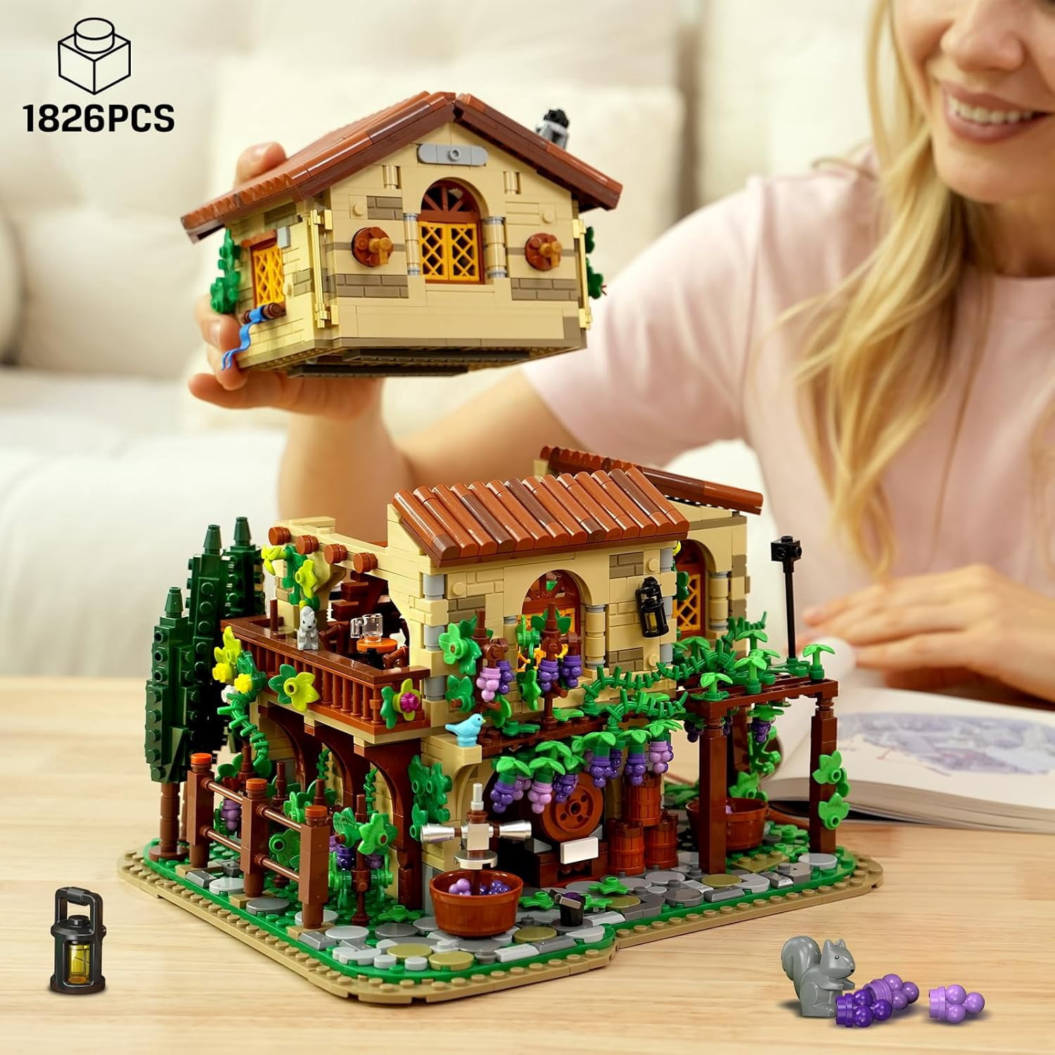 INSOON Building Block House Set with LED Lights, 1826 PCS Vineyard Winery Castle Model Kit, European Style Architecture Building Set Toy for Adults & Teens