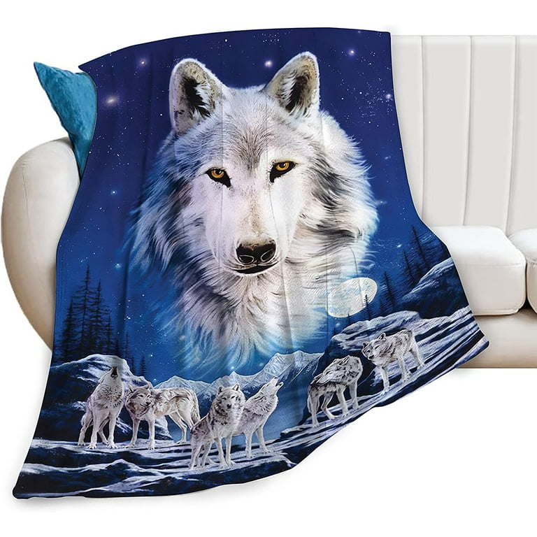 White Wolf Blanket Soft Warm Fleece Wolves Throw Blanket Cozy