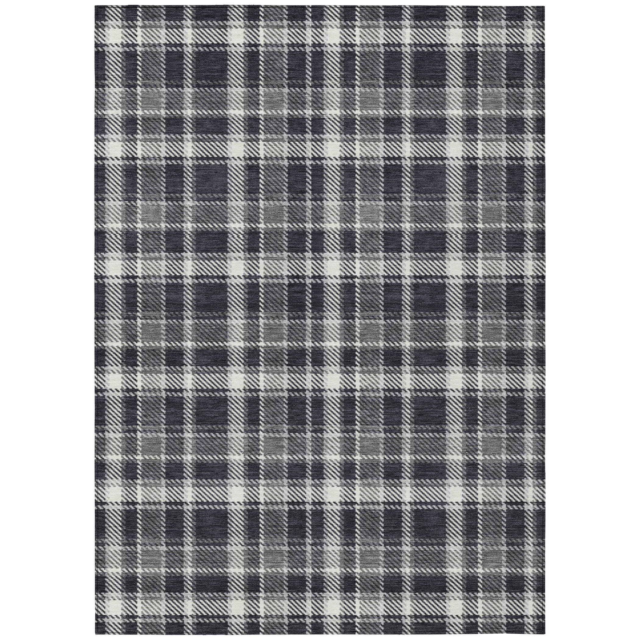 Addison Rugs Chantille Indoor/Outdoor Transitional Plaid Black Washable Rectangle Rug, 10' x 14'