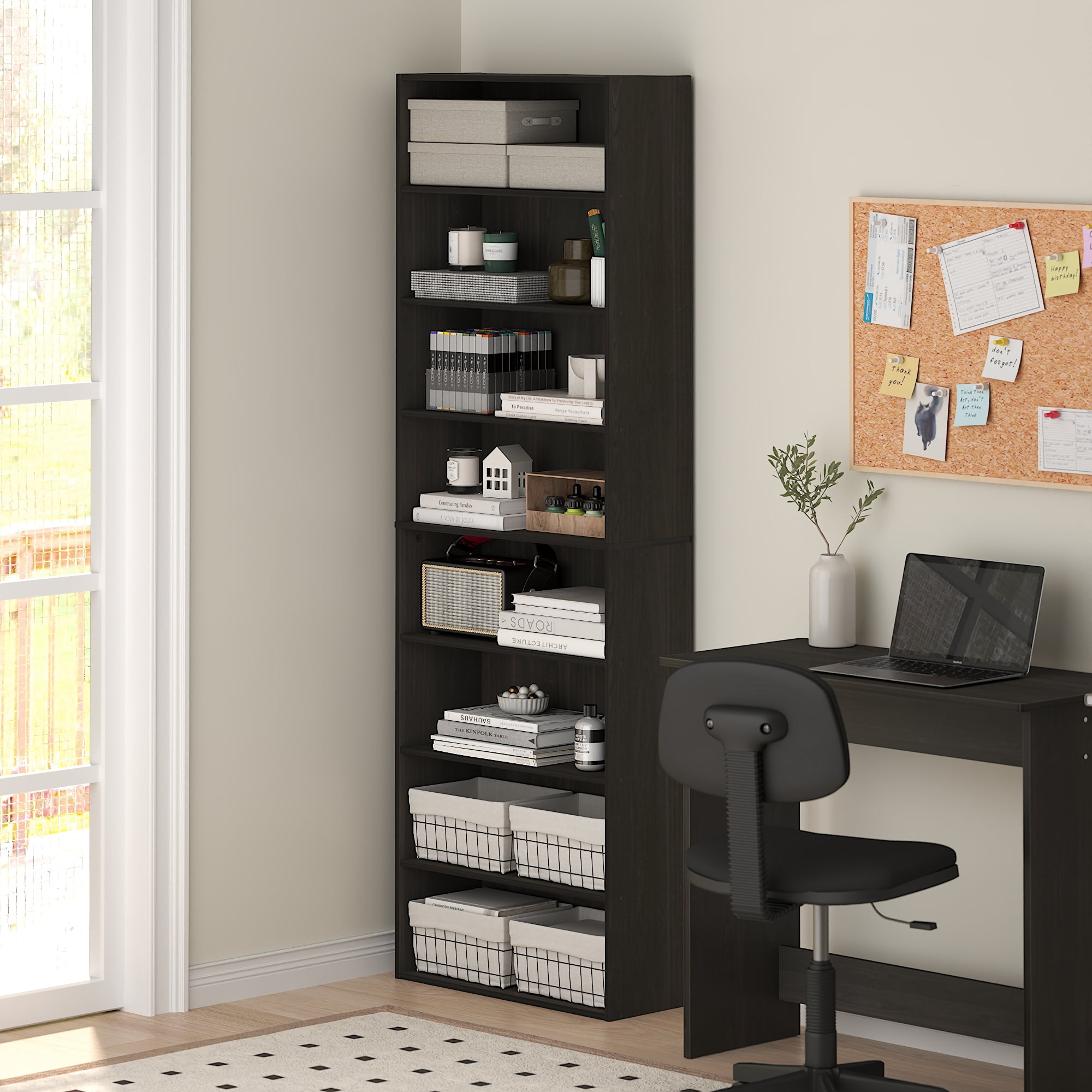 Furinno BASIC 8-Tier Open Bookcase Storage Organizer 12 x 24 x 71 in Espresso