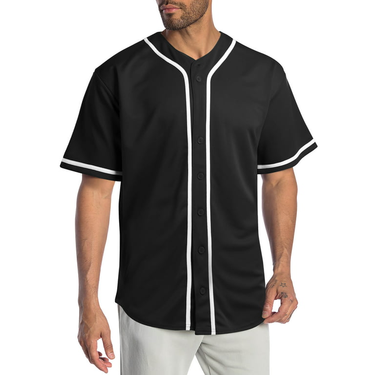 Ma Croix Mens Baseball Jersey Stripe T Shirts Plain Button Down Sports Blank Tee, Men's, Size: 2XL, Black