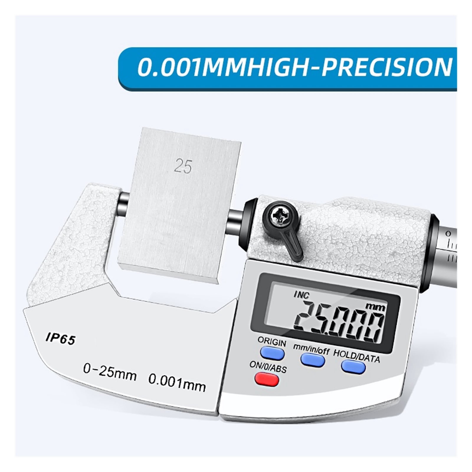 Digital Micrometer High Precision Outer Diameter Wall Thickness Caliper 0.001 Waterproof Electronic 0-25-50mm ,Easy to Use