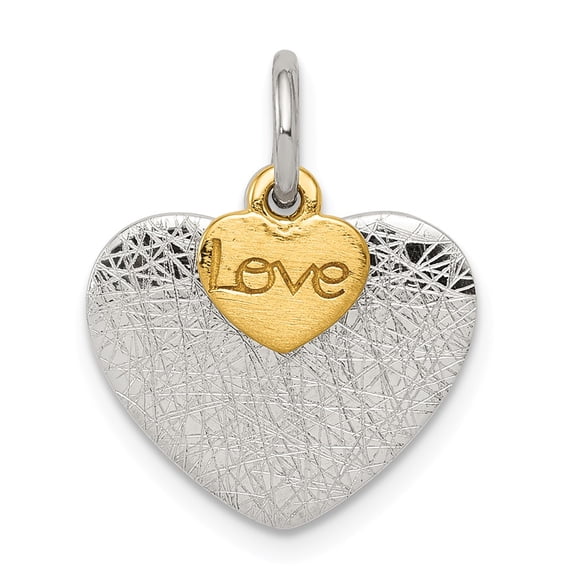 925 Sterling Silver Yellow Gold-Plated Textured Love Charm Pendant